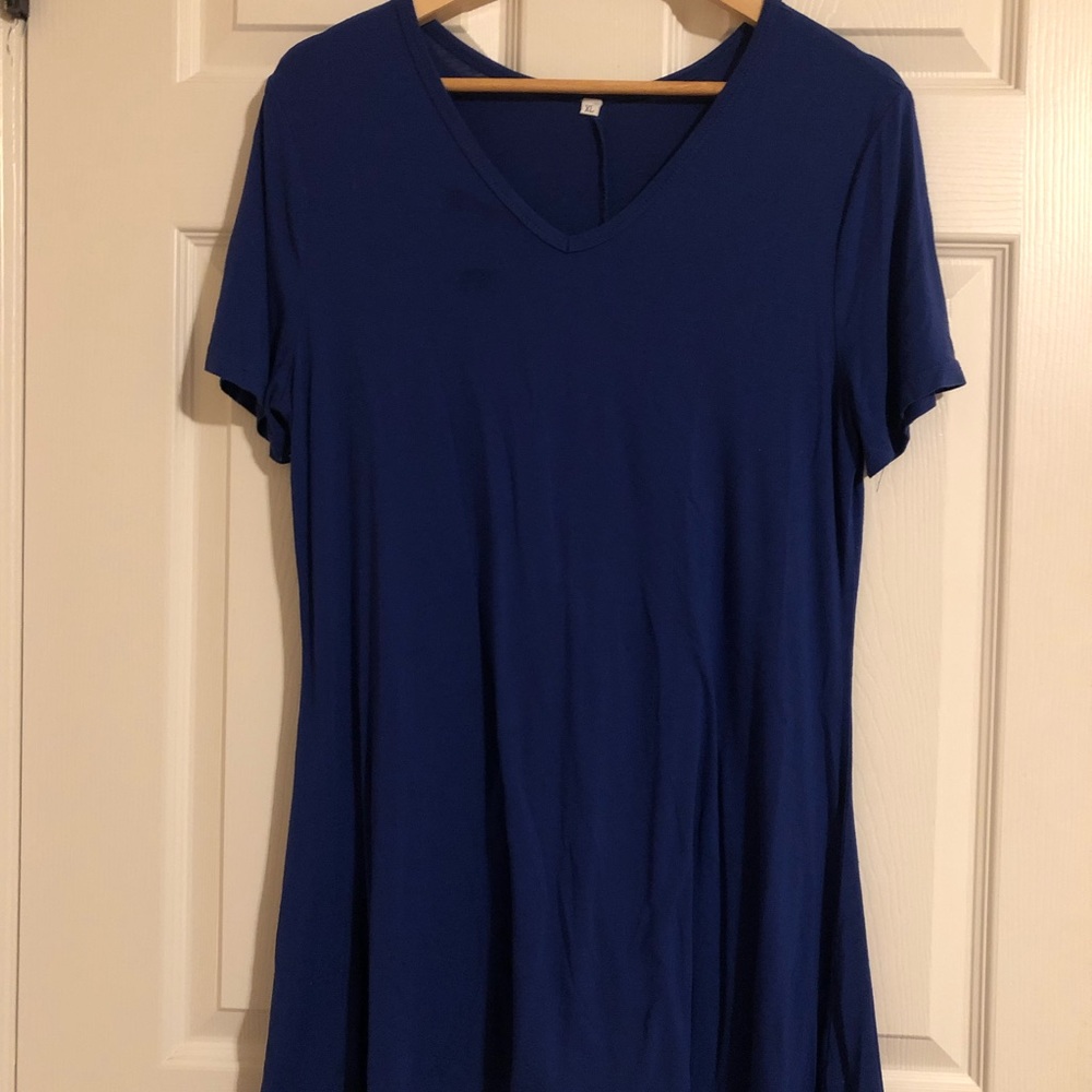 Bright blue dress with V neck, XL